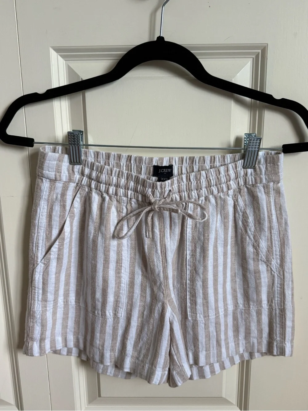 J. Crew Beige & White High-Waist Striped Linen Shorts